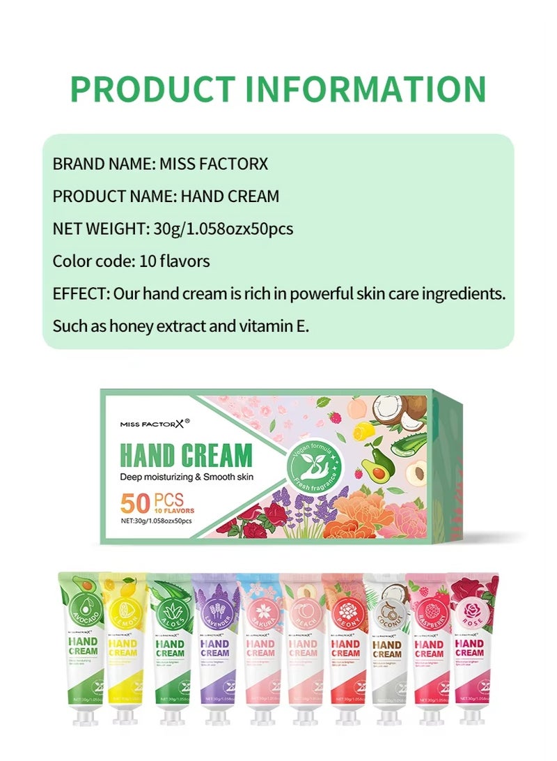 MISS FACTOR X Miss FactorX Hand Cream Set – 50 PCS Assorted Mini Hand Creams, 10 Fresh Fragrances, Deep Moisturizing Formula. - Image 2